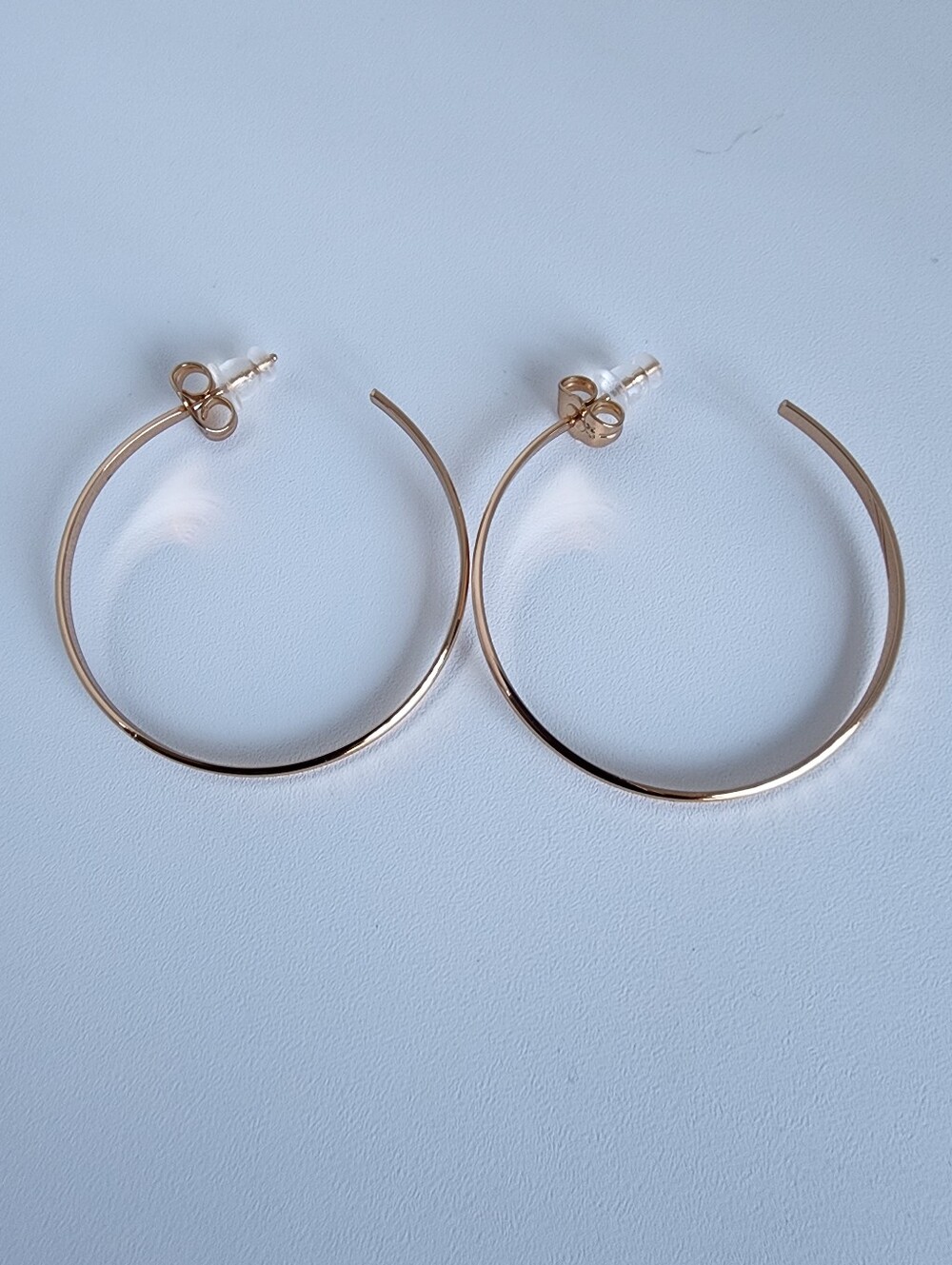 Rose Gold Tone 40mm Open Hoop Earrings Minimalist Lightweight Stud Hoops